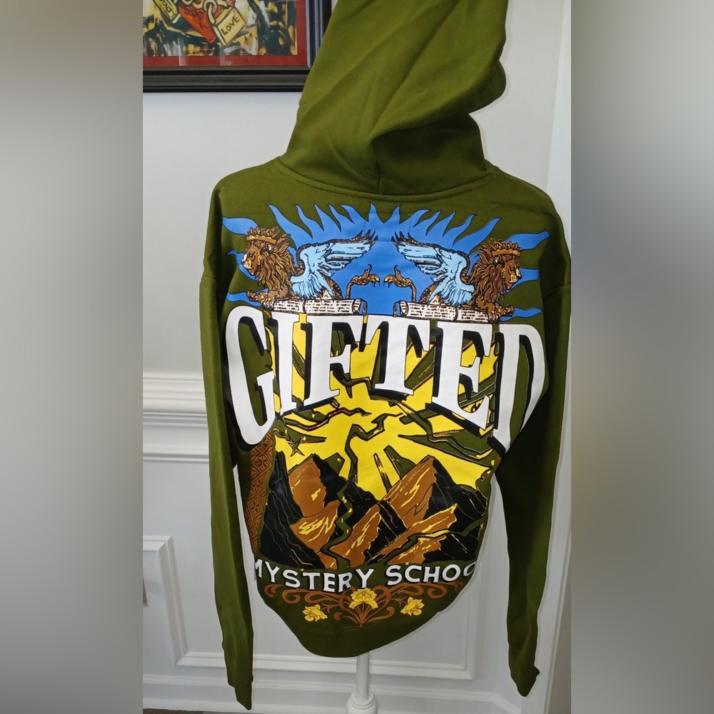 GIFTED LA- Mystery School Graphic Hoodie - Green & Tan Size Small Men’s!